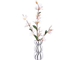 QUVIO Droogbloemen vaas met zwarte strepen - Bloemenvaas in zandloper vorm - ø23x11 cm - Keramiek - Wit