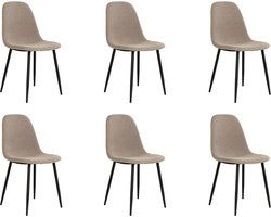 QUVIO Eetkamerstoel Lilly – Eetkamerstoelen - Met leuning - Polyester - Staal - Lichtbruin - Set van 6