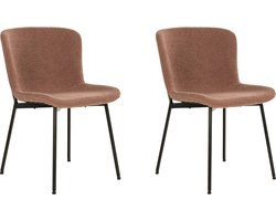 QUVIO Eetkamerstoel Lucy – Eetkamerstoelen - Bouclé - Staal - Bruin - Roestbruin - Set van 2