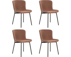 QUVIO Eetkamerstoel Lucy – Eetkamerstoelen - Bouclé - Staal - Bruin - Roestbruin - Set van 4