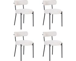 QUVIO Eetkamerstoelen Leanne - Eetkamerstoel - Bouclé - Staal - Wit - Set van 4