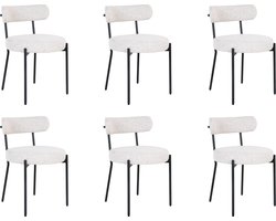 QUVIO Eetkamerstoelen Leanne - Eetkamerstoel - Bouclé - Staal - Wit - Set van 6