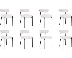 QUVIO Eetkamerstoelen Leanne - Eetkamerstoel - Bouclé - Staal - Wit - Set van 8