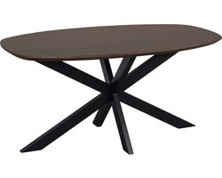 QUVIO Eettafel Sofia - Deens Ovaal - 160 x 90 cm - Stalen kruispoot - FSC® gecertificeerd mangohout - Walnoot bruin