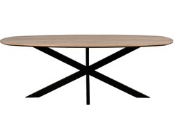 QUVIO Eettafel Sofia - Deens Ovaal - 180 x 90 cm - Stalen kruispoot - FSC® gecertificeerd mangohout - Naturel