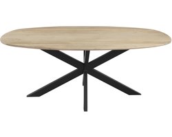 QUVIO Eettafel Sofia - Deens Ovaal - 180 x 90 cm - Stalen kruispoot - FSC® gecertificeerd mangohout - Naturel V2