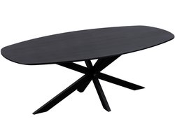 QUVIO Eettafel Sofia - Deens Ovaal - 180 x 90 cm - Stalen kruispoot - Matrix poot - FSC® gecertificeerd mangohout - Zwart