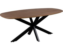 QUVIO Eettafel Sofia - Deens Ovaal - 220 x 110 cm - Stalen kruispoot - Matrix poot - FSC® gecertificeerd mangohout - Bruin