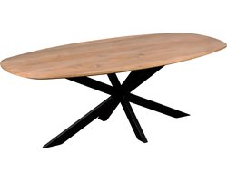 QUVIO Eettafel Sofia - Deens ovaal - 220x110 cm - Stalen kruispoot - FSC®-gecertificeerd mangohout - Naturel