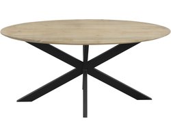 QUVIO Eettafel Sofia - Ovaal - 160x90 cm - Stalen kruispoot - FSC® gecertificeerd mangohout - Naturel V2