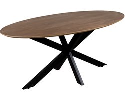 QUVIO Eettafel Sofia - Ovaal - 160x90 cm - Stalen kruispoot - Matrix poot - FSC® gecertificeerd mangohout - Bruin