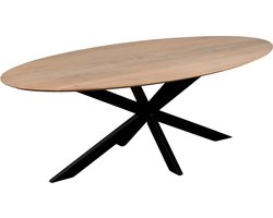 QUVIO Eettafel Sofia - Ovaal - 160x90 cm - Stalen kruispoot - Matrix poot - FSC® gecertificeerd mangohout - Naturel