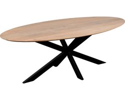 QUVIO Eettafel Sofia– Ovaal – 180x90 cm – Stalen kruispoot – FSC®-gecertificeerd mangohout – Naturel