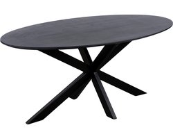QUVIO Eettafel Sofia– Ovaal – 180x90 cm – Stalen kruispoot – FSC®-gecertificeerd mangohout – Zwart