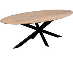 QUVIO Eettafel Sofia - Ovaal - 220x100 cm - Stalen kruispoot - FSC®-gecertificeerd mangohout - Naturel