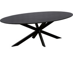 QUVIO Eettafel Sofia - Ovaal - 220x100 cm - Stalen kruispoot - FSC®-gecertificeerd mangohout - Zwart