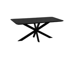 QUVIO Eettafel Sofia - Rechthoekig - Stalen kruispoot - FSC®-gecertificeerd mangohout - 180x90 cm - Zwart