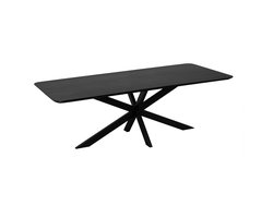 QUVIO Eettafel Sofia - Rechthoekig - Stalen kruispoot - FSC®-gecertificeerd mangohout - 220x110 cm - Zwart
