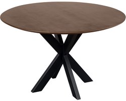 QUVIO Eettafel Sofia - Rond - Ø 120 cm - Stalen kruispoot - FSC® gecertificeerd mangohout - Bruin