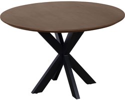 QUVIO Eettafel Sofia - Rond - Ø 130 cm - Stalen kruispoot - FSC® gecertificeerd mangohout - Bruin