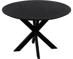 QUVIO Eettafel Sofia - Rond - Ø 130 cm - Stalen kruispoot - Matrix poot - FSC® gecertificeerd mangohout - Zwart