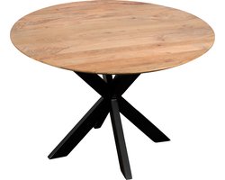 QUVIO Eettafel Sofia – Rond – Ø120 – Stalen kruispoot – FSC®-gecertificeerd mangohout – Naturel