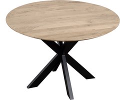 QUVIO Eettafel Sofia - Rond - Ø130 - Stalen kruispoot - FSC®-gecertificeerd mangohout - Naturel
