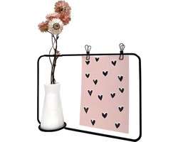 QUVIO Fotoframe met vaasje in het staal en porselein - Zwart en wit  - Fotolijstje zwart - Fotokader - Metalen fotolijst - Fotodisplay excl. kaart en bloemetje
