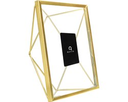 QUVIO Fotolijst - Fotoalbum - Fotoboek - Foto - Fotokader - Fotolijstje voor 1 - Fotolijsten - Fotohouder - Woonaccessoires  - Staand - Staal - Hexagon - 15 x 20,5 cm (bxh) - Goud