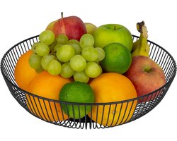 QUVIO Fruitschaal - Fruitmand - Metalen Fruitschaal - Serveerschaal - Schalen - Fruit organizer - Opbergmand - Decoratieve schaal - Metaal - 28 x 28 x 8 (lxbxh) - Zwart