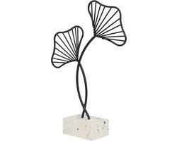 QUVIO Ginkgo blad - Decoratie - Op standaard - Decoratief beeld - Op voet - Woondecoratie - Metaal - Steen - Zwart - Wit - 4,5 x 6,5 x 22,5 cm
