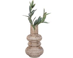QUVIO Glazen Bloemenvaas – Glazen vaas bruin – Hoge vaasje – Vaas voor droogbloemen – Bruine decoratieve vaas – Vazen decoratief – Organische vorm vaas – Mond geblazen glas – Bruin – Hoogte 25 cm