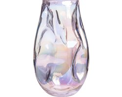 QUVIO Glazen vaas - Ingedeukt design - Decoratieve vazen - Bloemenvaas - Parelmoer vaas - Maat L - Glas - Iriserend