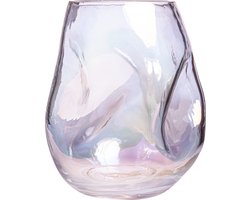 QUVIO Glazen vaas - Ingedeukt design - Decoratieve vazen - Bloemenvaas - Parelmoer vaas - Maat S - Glas - Iriserend