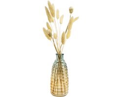 QUVIO Glazen vaas met patroon - Vaas voor droogbloemen - Landelijk of klassiek vaasje - Vazen - Decoratieve accessoires - Woonaccessoires voor bloemen en boeketten - Glazen vaas - 6 x 14,5 cm (bxh) - Transparant, geel met blauw