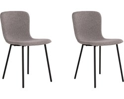 QUVIO Grijze eetkamerstoelen Logan - Eetkamerstoel - Eetstoel grijs - Eetkamer stoelen - Polyester - Staal - Lichtgrijs - Set van 2
