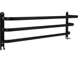 QUVIO Handdoekenrek - Met 3 stangen - Handdoekhouder - Handdoekstang - Voor aan de wand - Handdoekenrekje - RVS - Zwart - 60 cm