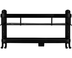 QUVIO Handdoekhouder - Handdoekenrek badkamer met haakjes - Handdoekrek met planchet - Handdoekenhouder - Badkamerrekje - Badkamer rek - Badkamerrek hangend - 14 x 40 x 23 cm (lxbxh) - Inclusief bevestigingsmateriaal - Zwart