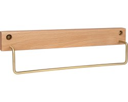 QUVIO Handdoekhouder / Handdoekenrek / Badkamer rek / Handdoekstang / Handdoekrek badkamer - Hout en metaal - Lichtbruin