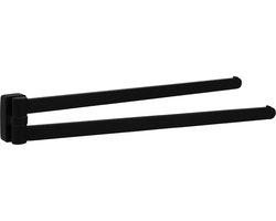 QUVIO Handdoekhouder - Met 2 armen - Handdoekrek Badkamer - Handdoekenstang - Theedoekhouder - Voor aan de wand - Metaal - Zwart - 42,5 cm