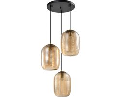 QUVIO Hanglamp - 3-lichts - Eettafel - Woonkamer - Sfeervol - Glas - Ribbelstructuur - Goud - Modern - Hotel Chique - Metaal - Bruin