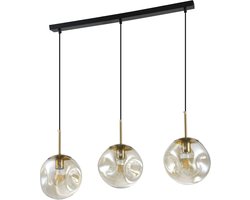 QUVIO Hanglamp - 3-Lichts - Glazen Bollen - Langwerpig - Zwart - Bruin - Hotel Chique - Moderne Plafondlamp - E27 Fitting - Sfeerverlichting woonkamer - Hanglampen eetkamer - Verstelbaar - Metaal - Glas