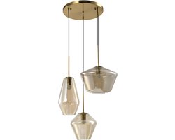 QUVIO Hanglamp - 3-lichts - Hanglampen Eetkamer - Woonkamer - Slaapkamer - Industrieel - Glazen Hanglamp - Sfeerverlichting - Bruin