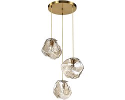 QUVIO Hanglamp ice cubes - Hanglamp - Hanglampen - Hanglamp eettafel - Hanglamp woonkamer - Eettafel hanglamp - Hanglampen goud - 3 lichts - Metaal - Glas - Amber