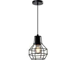 QUVIO Hanglamp industrieel - Lampen - Plafondlamp - Leeslamp - Verlichting - Verlichting plafondlampen - Keukenverlichting - Lamp - Draadlamp bol - D 15 cm - Zwart