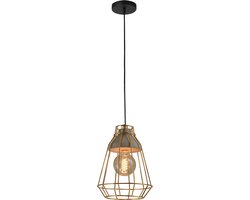 QUVIO Hanglamp industrieel / Plafondlamp / Sfeerlamp / Leeslamp / Eettafellamp / Verlichting / Slaapkamer lamp / Slaapkamer verlichting / Keukenverlichting / Keukenlamp - Beton met kooi lang - Diameter 19,5 cm