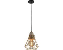 QUVIO Hanglamp industrieel / Plafondlamp / Sfeerlamp / Leeslamp / Eettafellamp / Verlichting / Slaapkamer lamp / Slaapkamer verlichting / Keukenverlichting / Keukenlamp - Beton met kooi kort - Diameter 17 cm