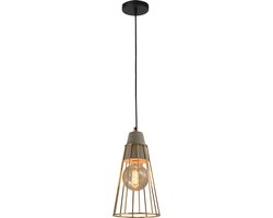QUVIO Hanglamp industrieel / Plafondlamp / Sfeerlamp / Leeslamp / Eettafellamp / Verlichting / Slaapkamer lamp / Slaapkamer verlichting / Keukenverlichting / Keukenlamp - Beton met kegelvormige kooi - Diameter 14 cm