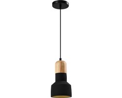 QUVIO Hanglamp landelijk - Lampen - Plafondlamp - Verlichting - Verlichting plafondlampen - Keukenverlichting - Lamp - Betonnen design lamp - E27 Fitting - Met 1 lichtpunt - Voor binnen - Hout - Metaal - D 12,5 cm - Zwar en lichtbruint