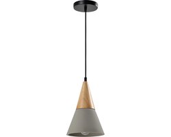 QUVIO Hanglamp landelijk - Lampen - Plafondlamp - Verlichting - Verlichting plafondlampen - Keukenverlichting - Lamp - E27 Fitting - Met 1 lichtpunt - Voor binnen - Beton - Hout - Metaal - D 18 cm - Grijs